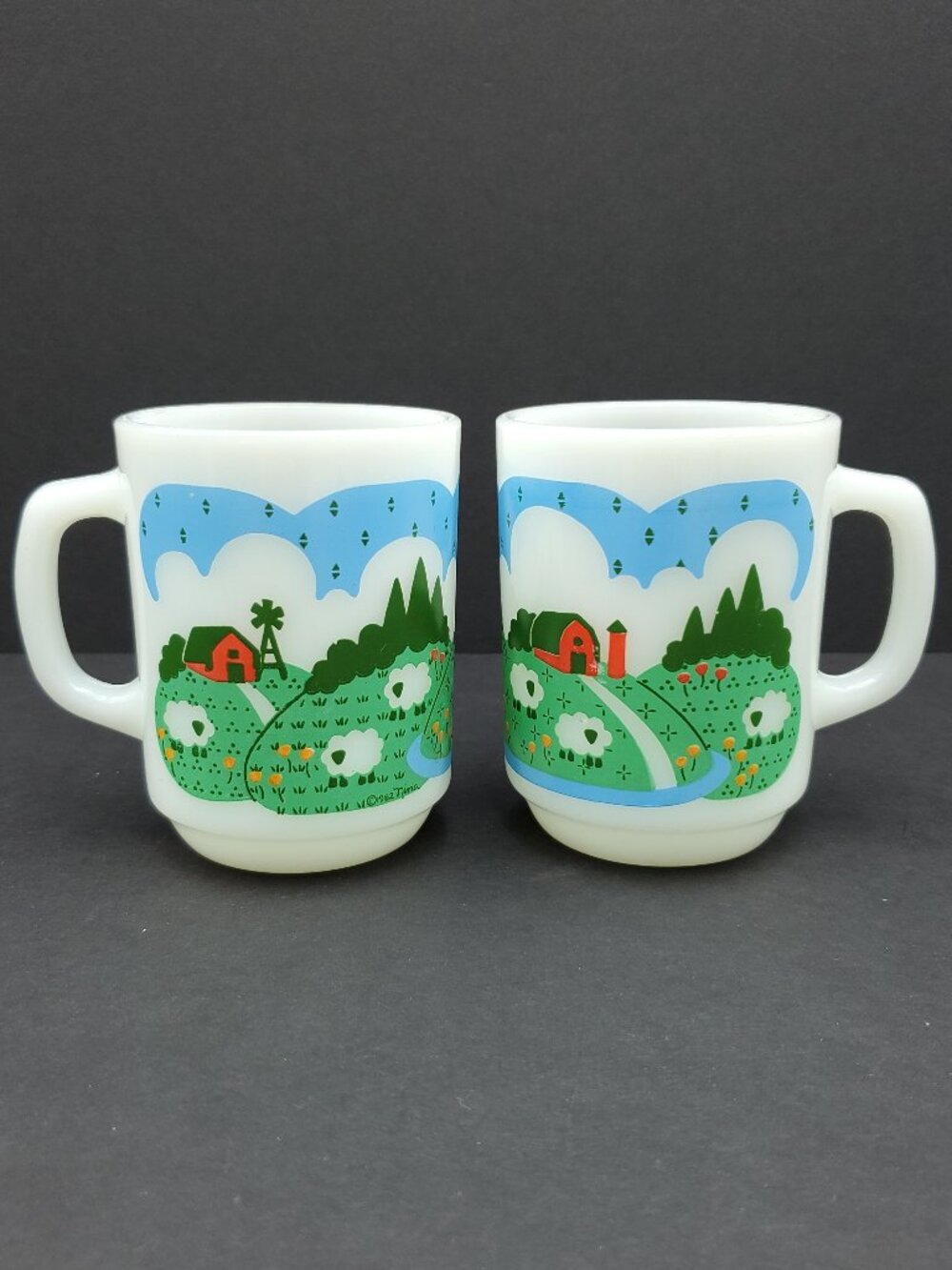 Anchor Hocking Countryside Mugs 1982 Nina Farm Scene Mugs